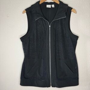 Weekends by Chico’s Mesh Vest Zip Front Casual Black Women’s Sz 10 (Chico’s 1.5)